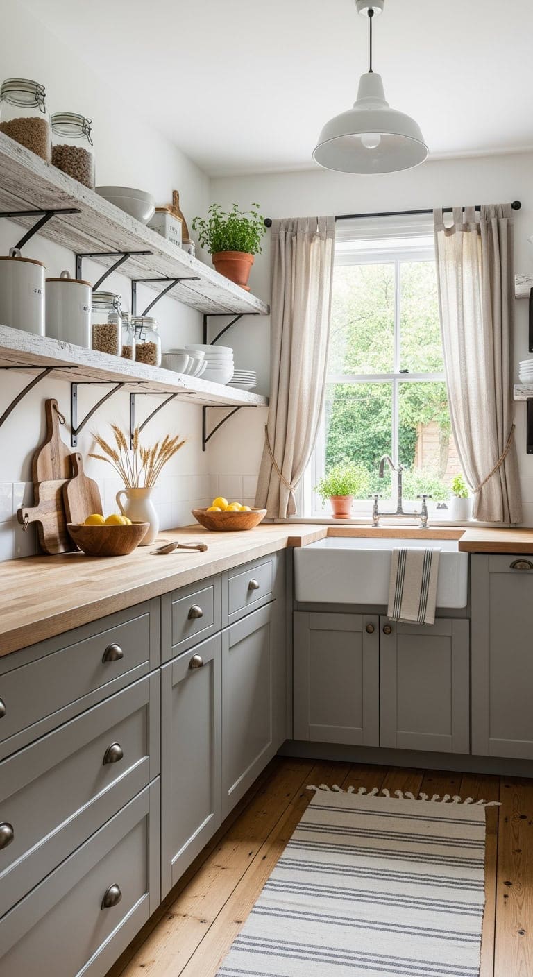 whitewashed open shelving farmhouse