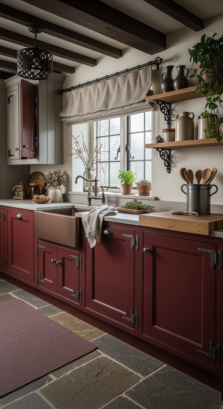 wine red tudor kitchen charm
