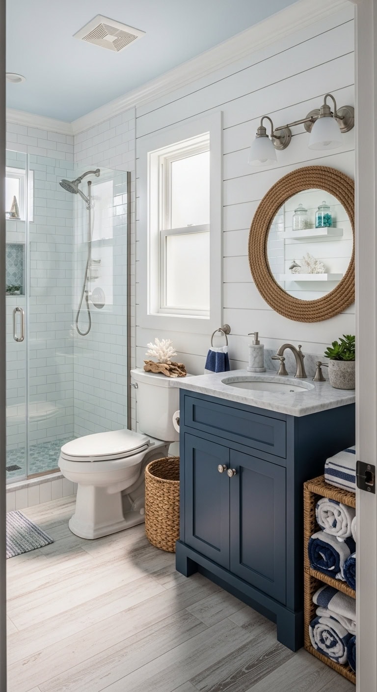 affordable nautical coastal bathroom transformation