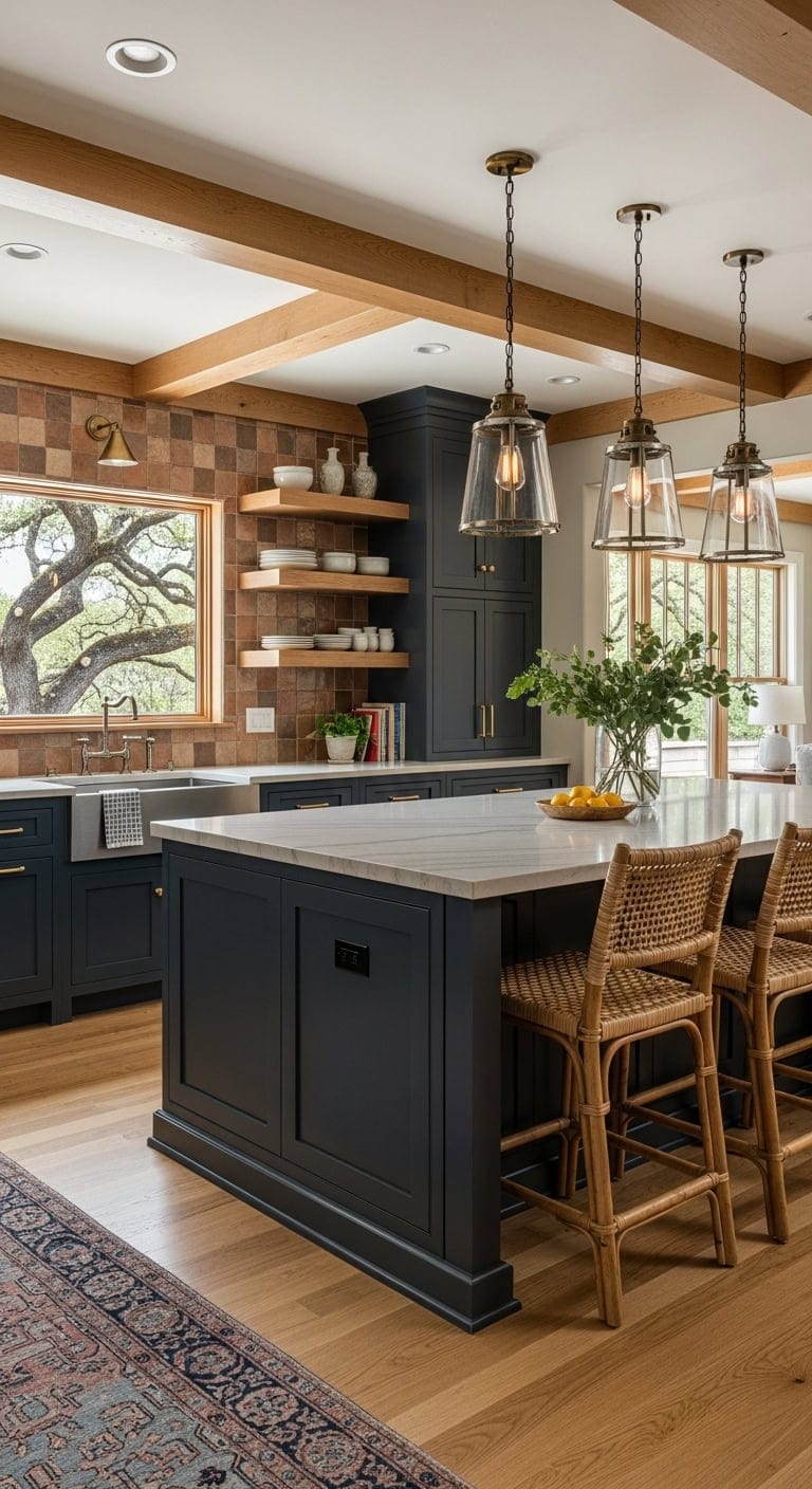 anchoring open concept kitchen island