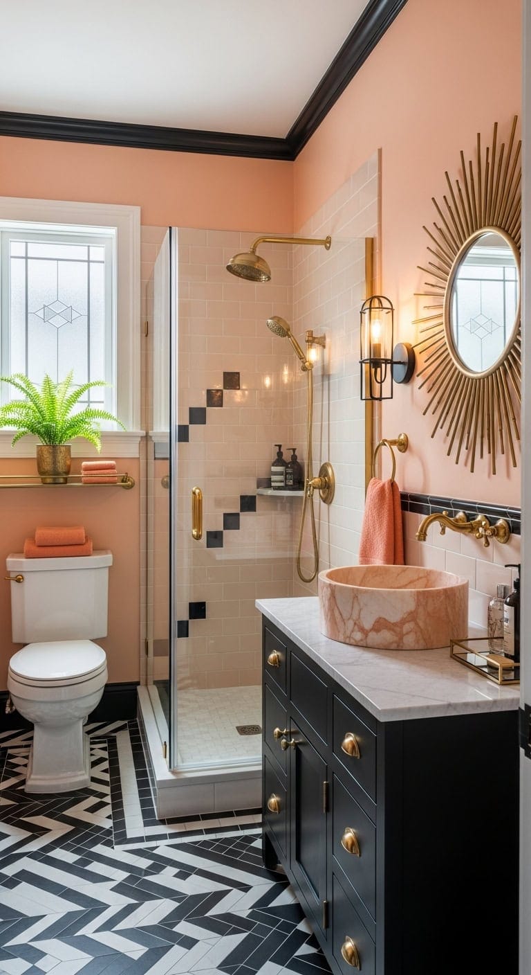 art deco glam peach bathroom