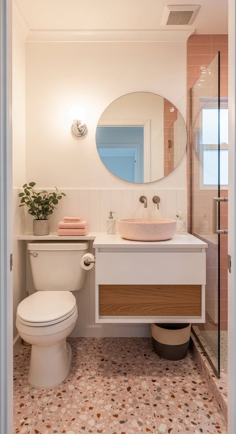 artful feminine mid century speckled terrazzo