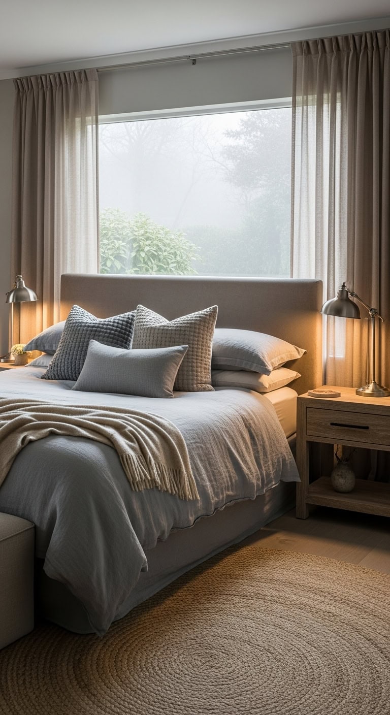 balanced grey and beige bedroom