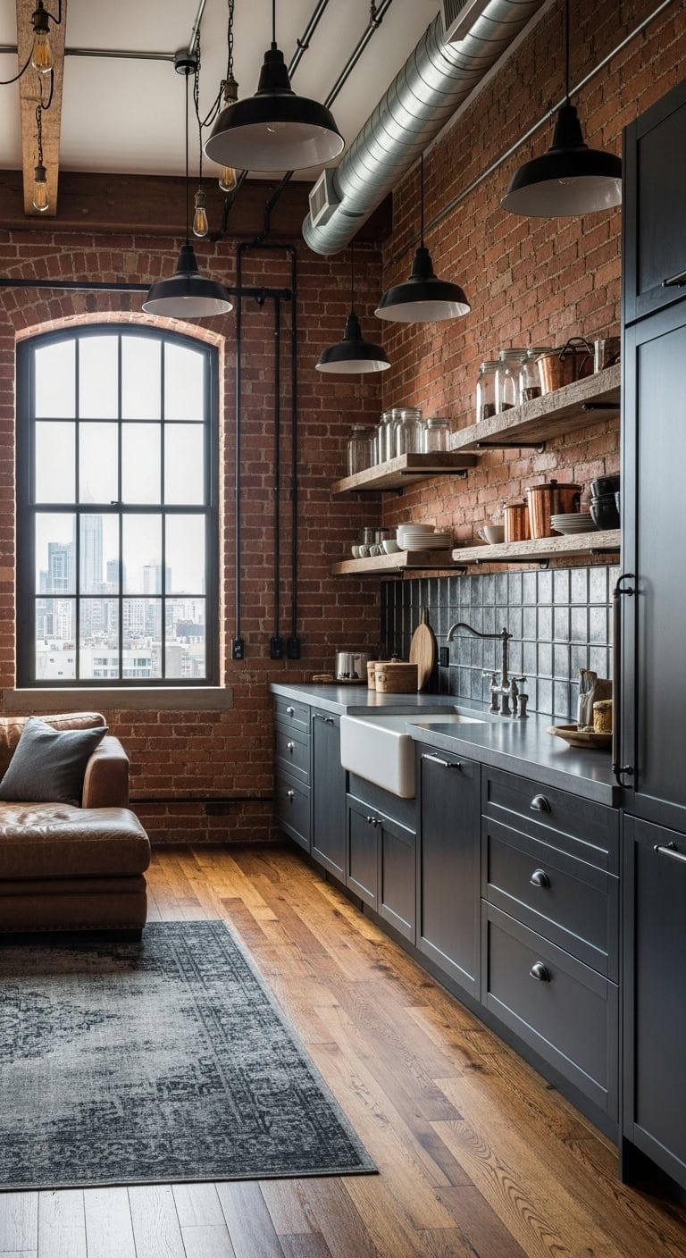 balanced industrial chic open concept space