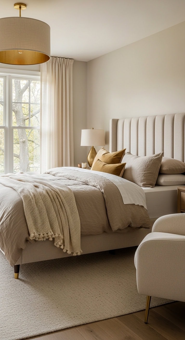 beige linen elevated metallic accents