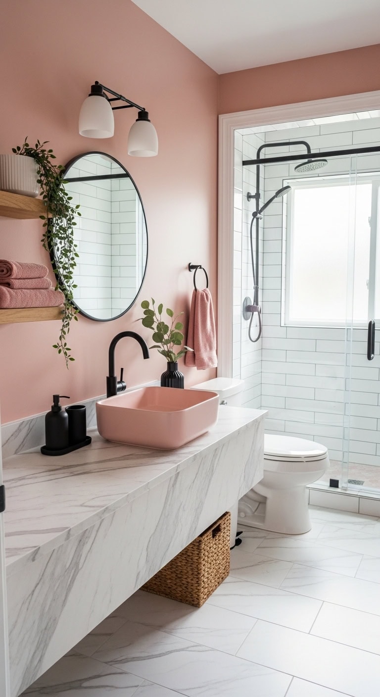 blush pink statement piece bathroom