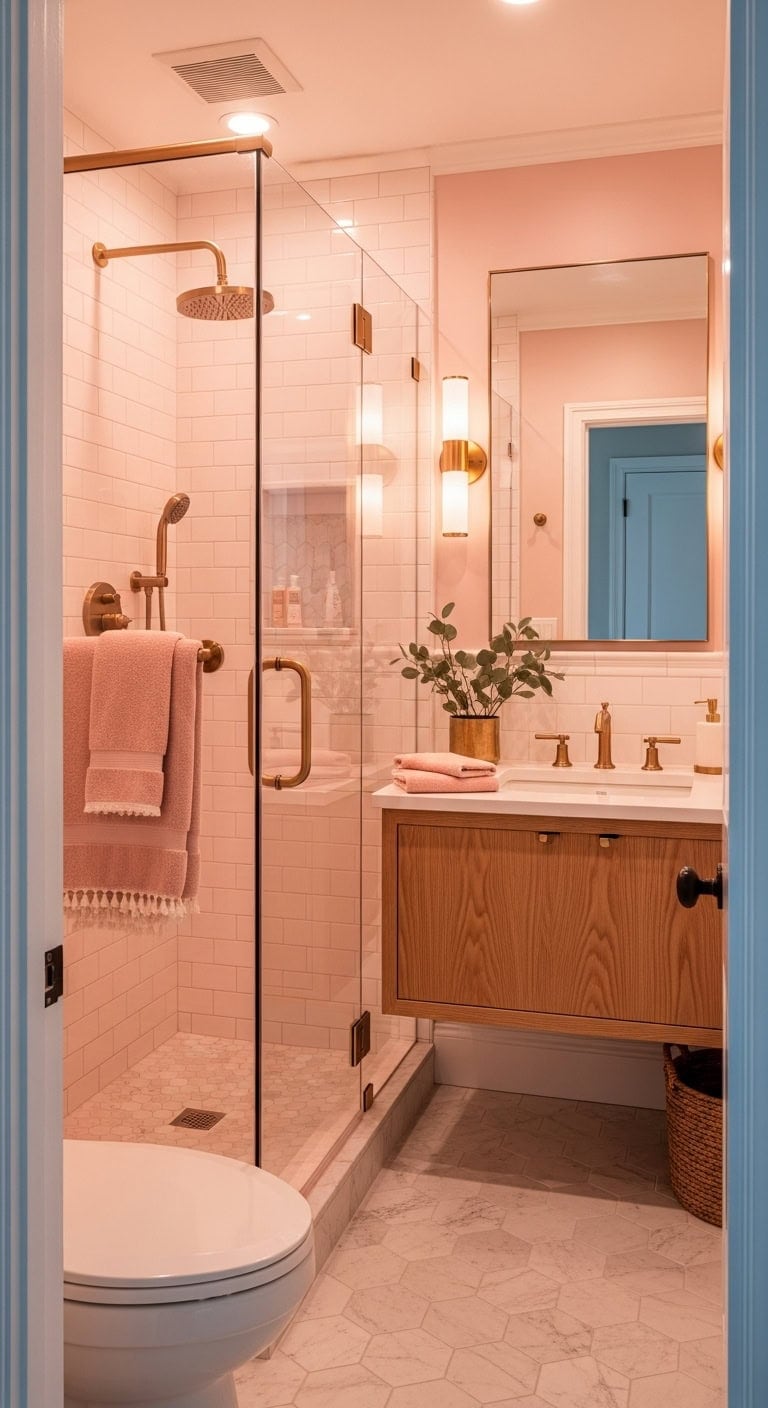blush rose tinted glass shower sanctuary