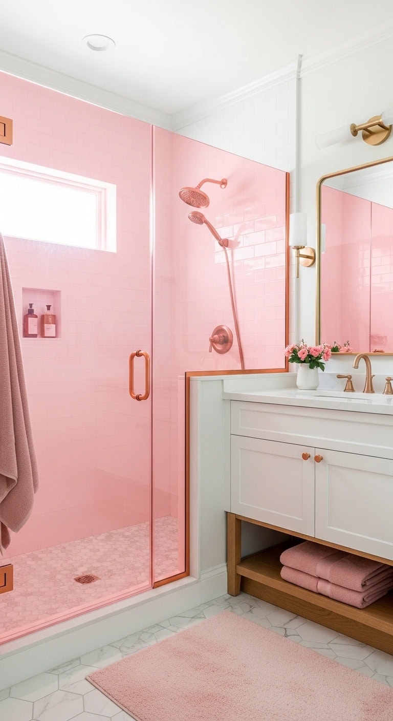 blush tinted glass shower sophistication