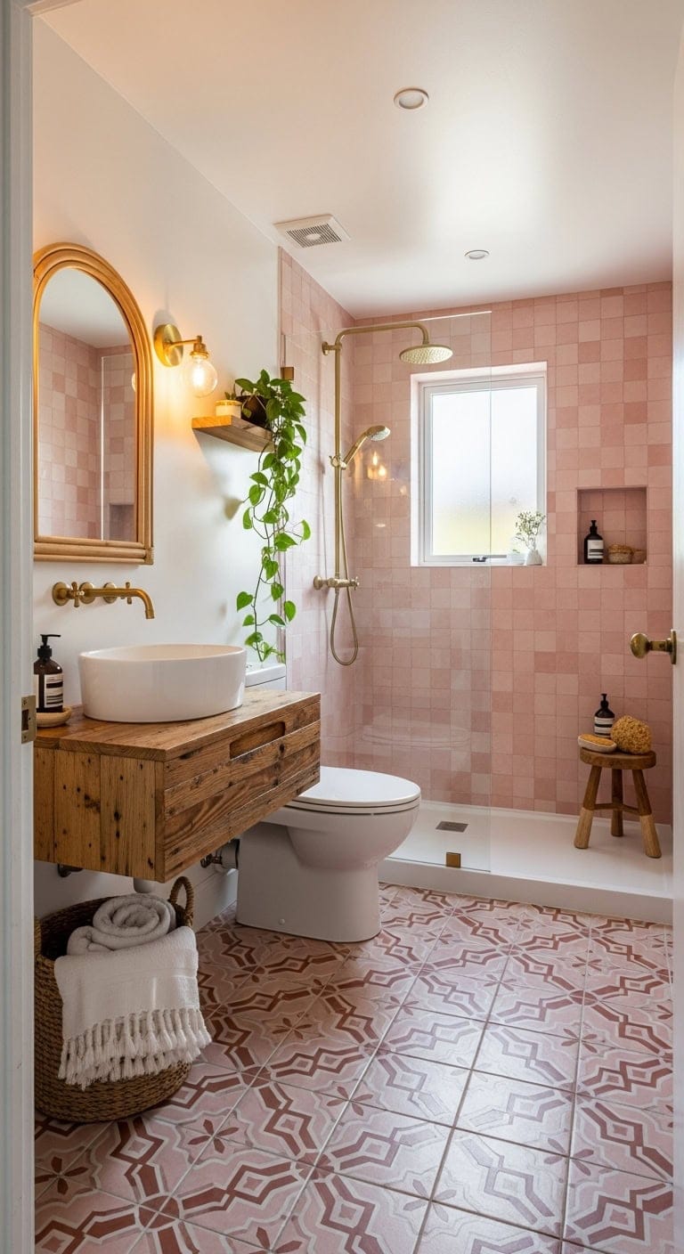 boho bathroom floor art tiles
