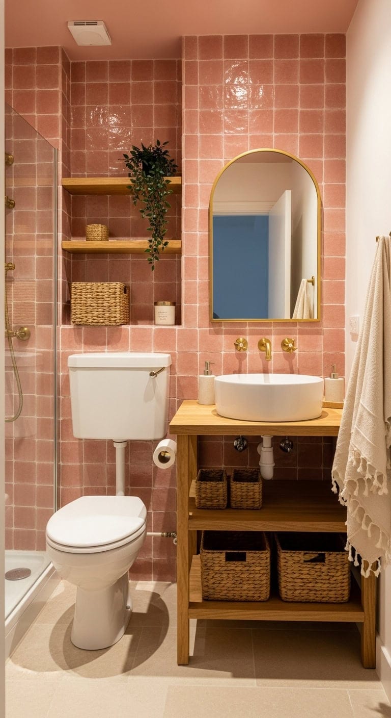 boho luxe bathroom with zellige tiles