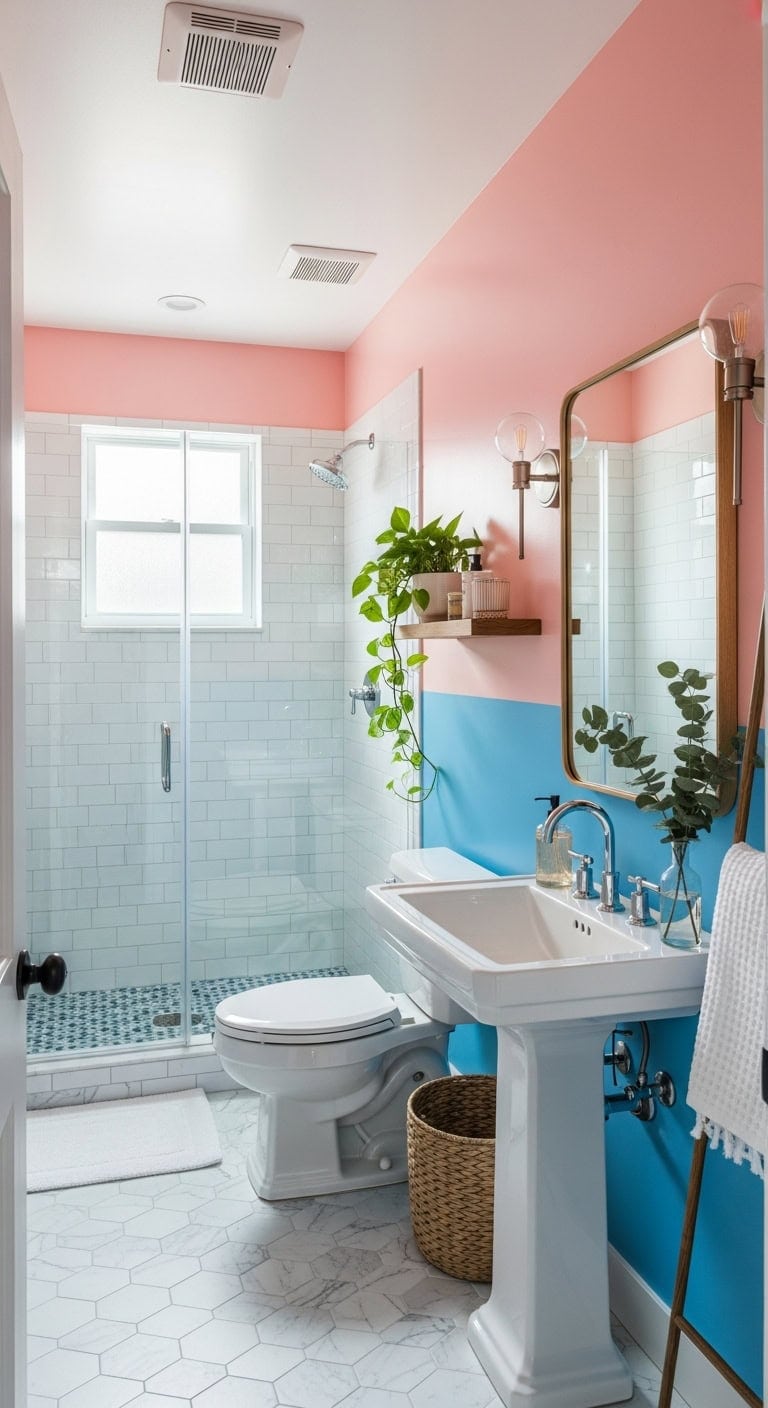 bold color blocked bathroom