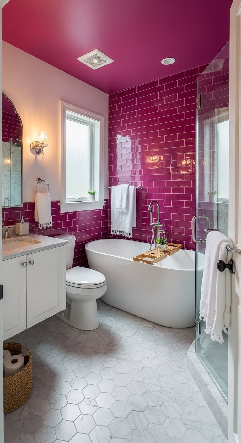 bold magenta tile spa retreat