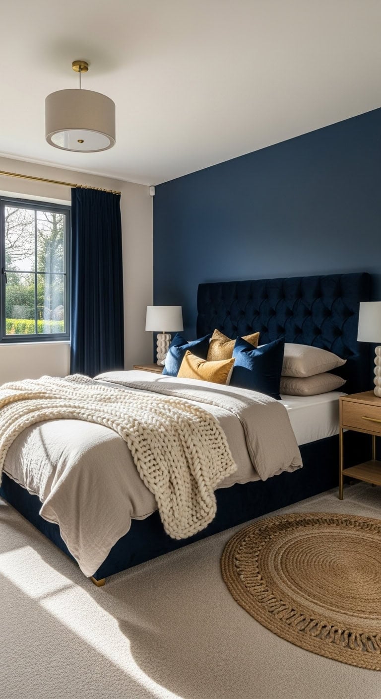 bold navy accents beige