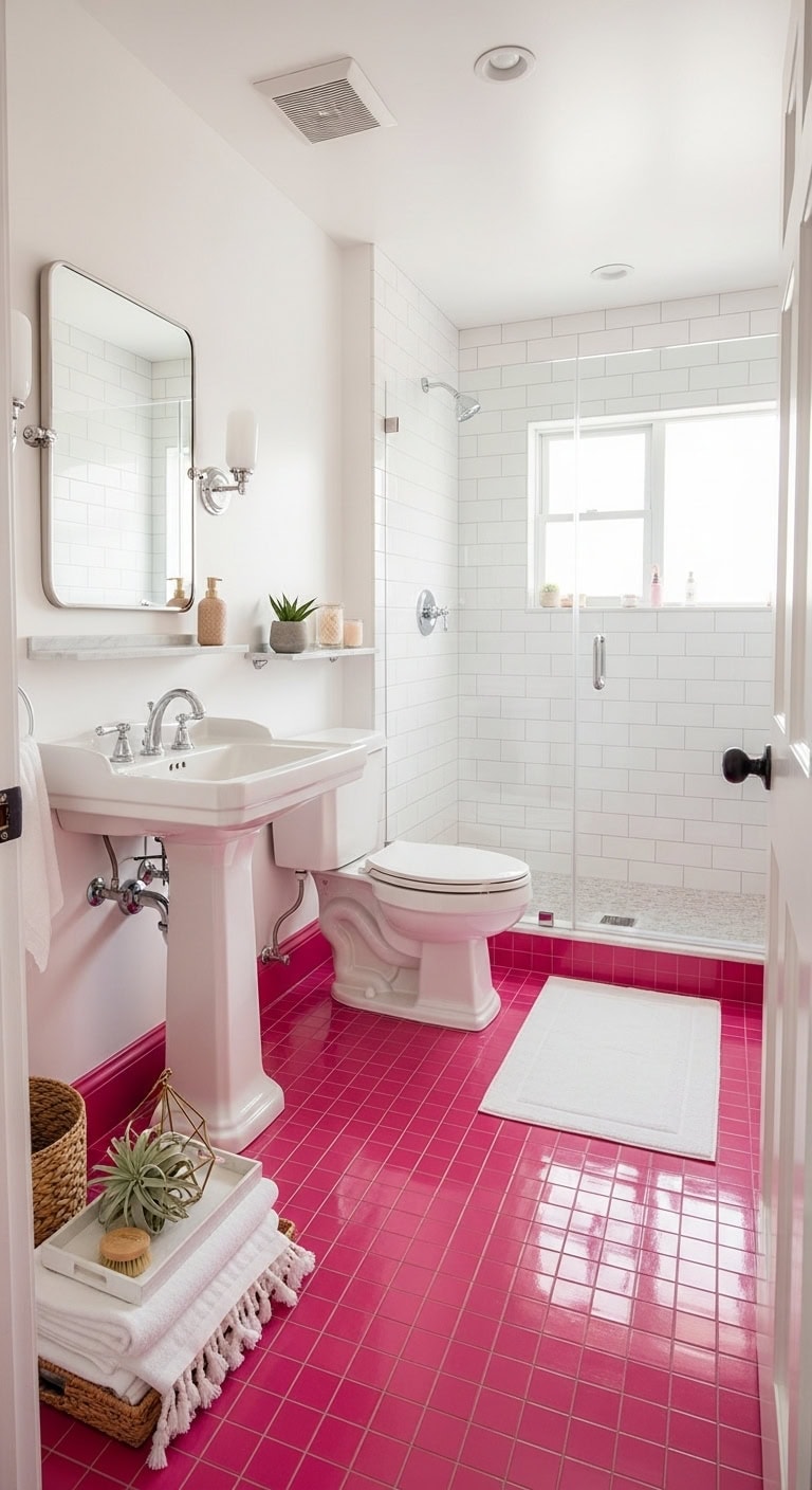 bold pink bathroom transformation