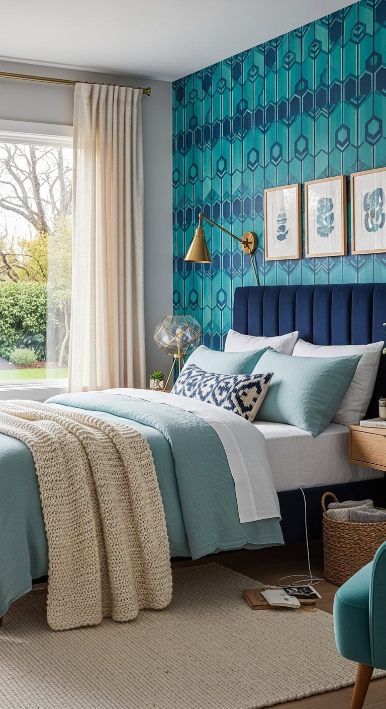 bold yet calming geometric bedscape