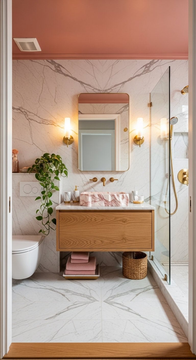 bookmatched blush marble drama