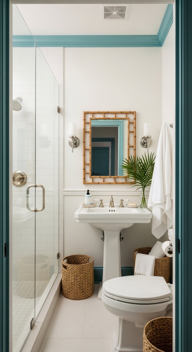 bright coastal preppy small bathroom transformation