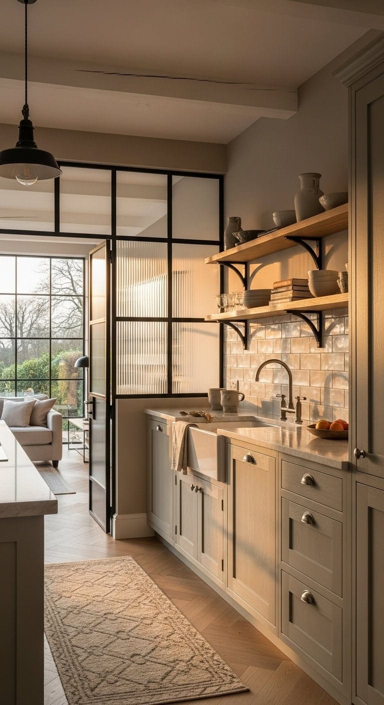 bright open sophisticated kitchen partitions