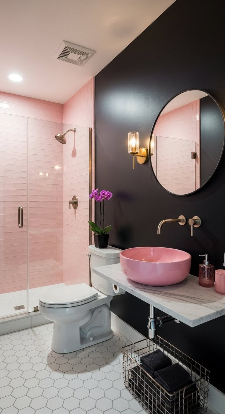 bubblegum pink and matte black contrast