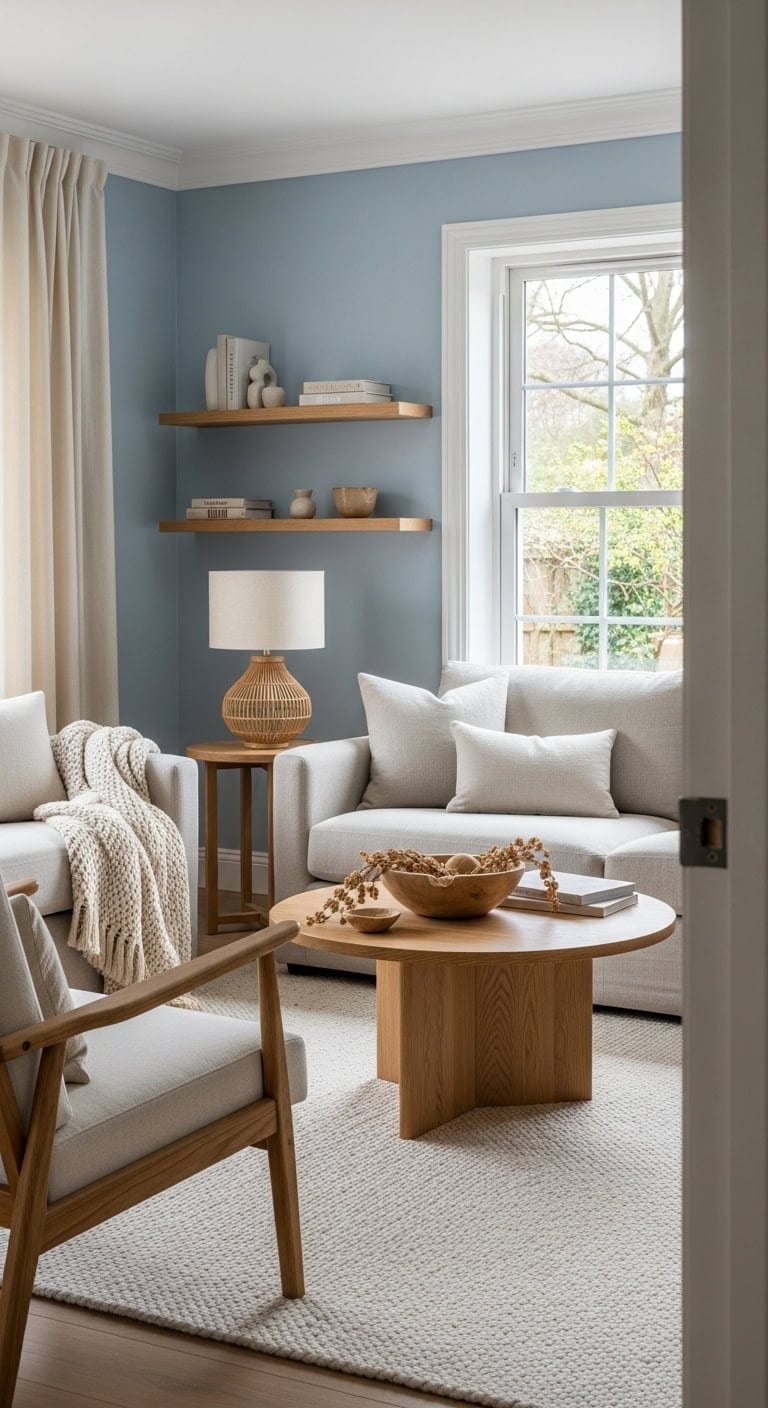 calm blue warm wood harmony