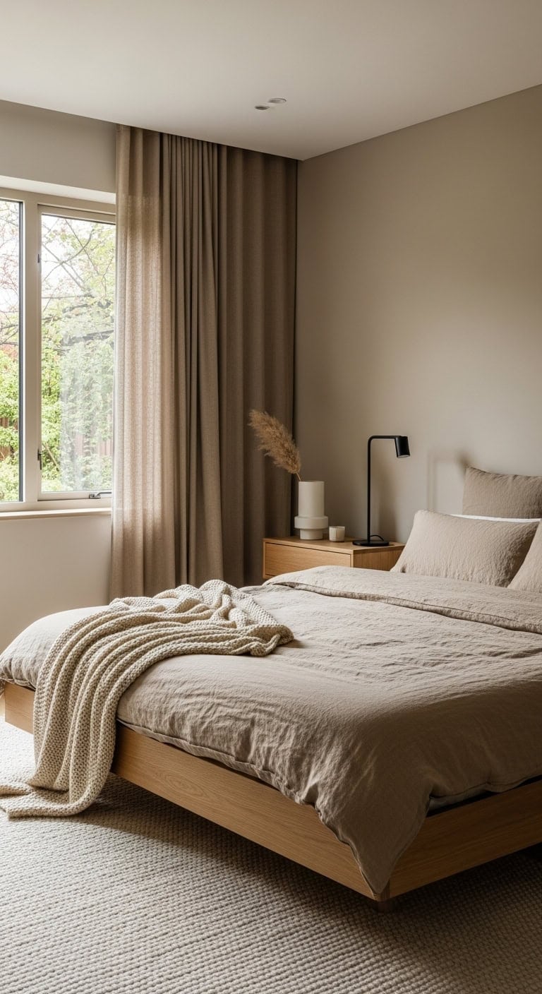 calming minimalist warm beige bedroom