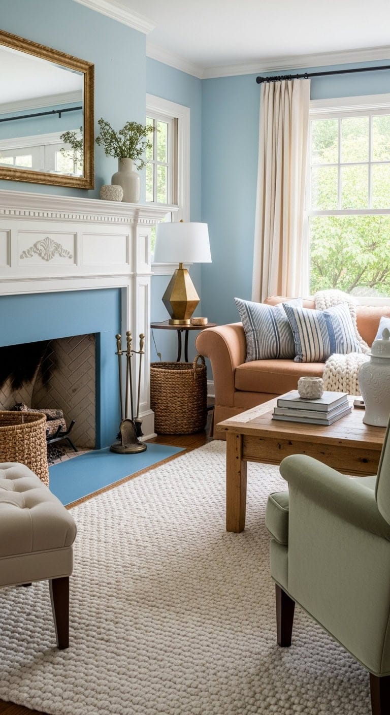 captivating blue fireplace surround focal point