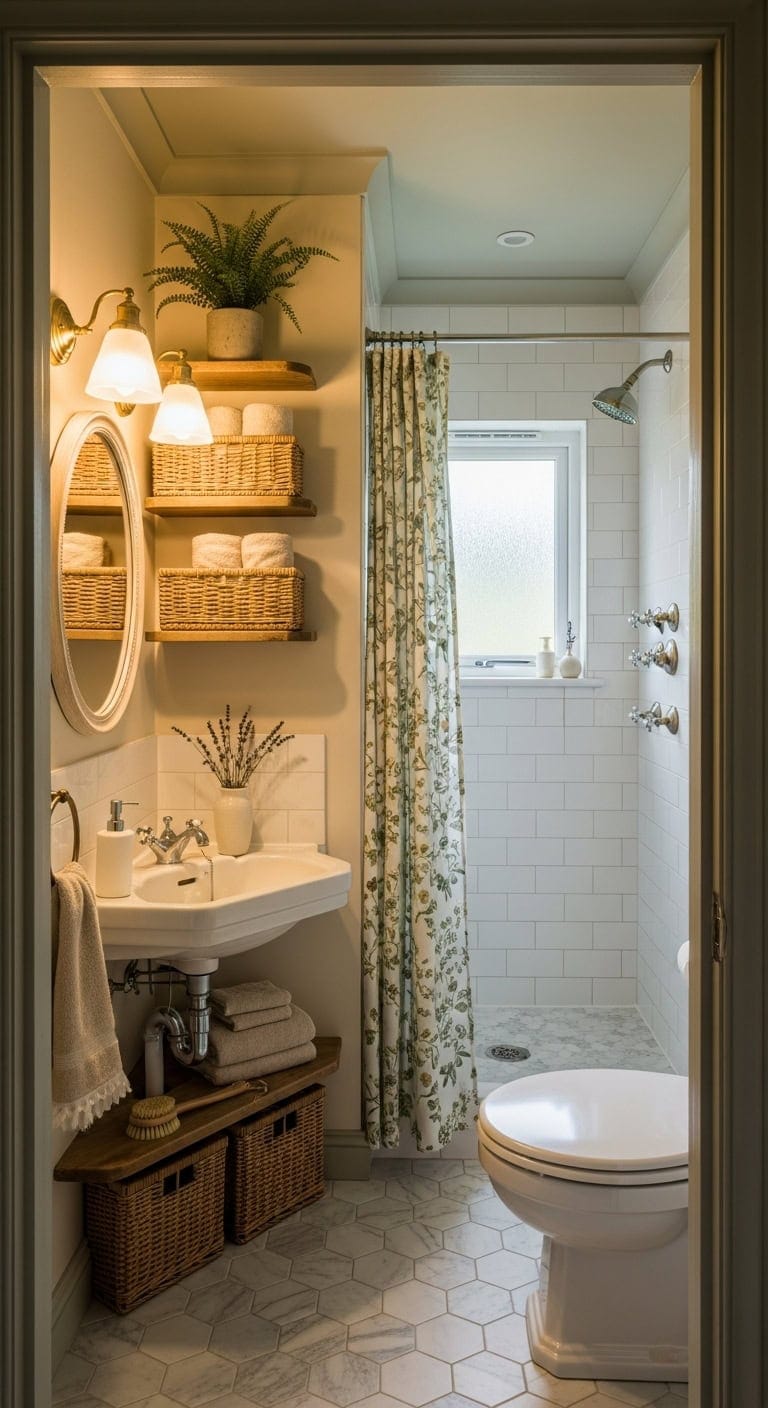 charming cottage core bathroom nook