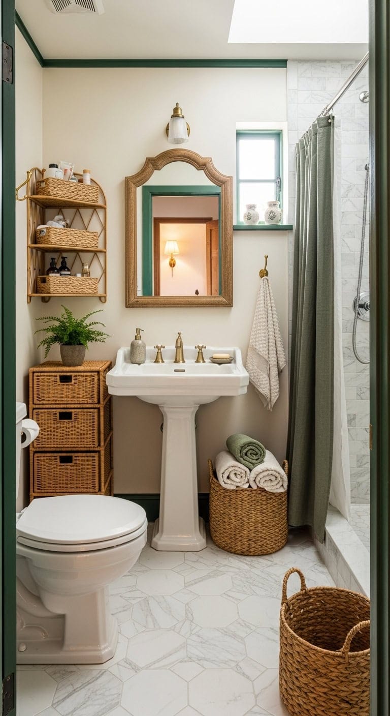 charming english manor bathroom storage retreat