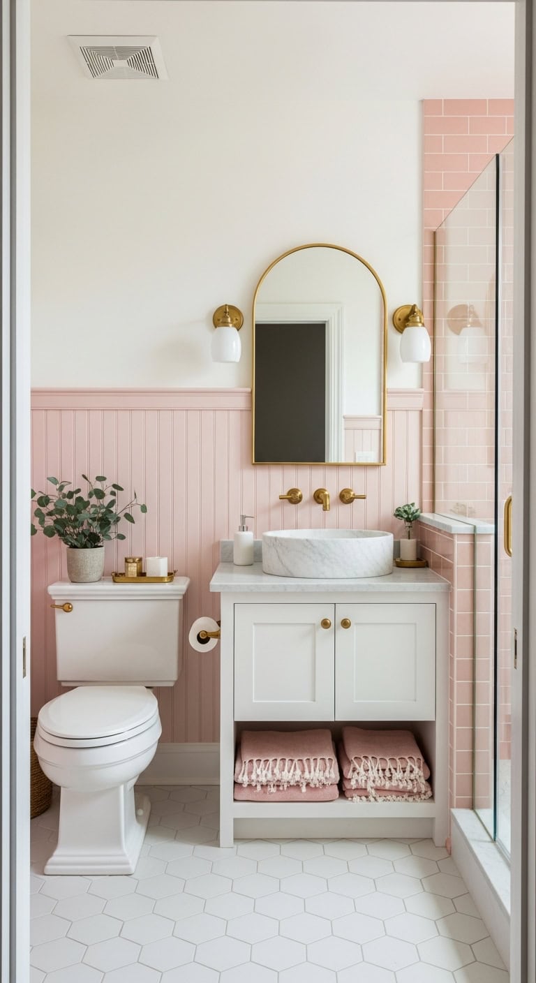 classic soft pink bathroom elegance
