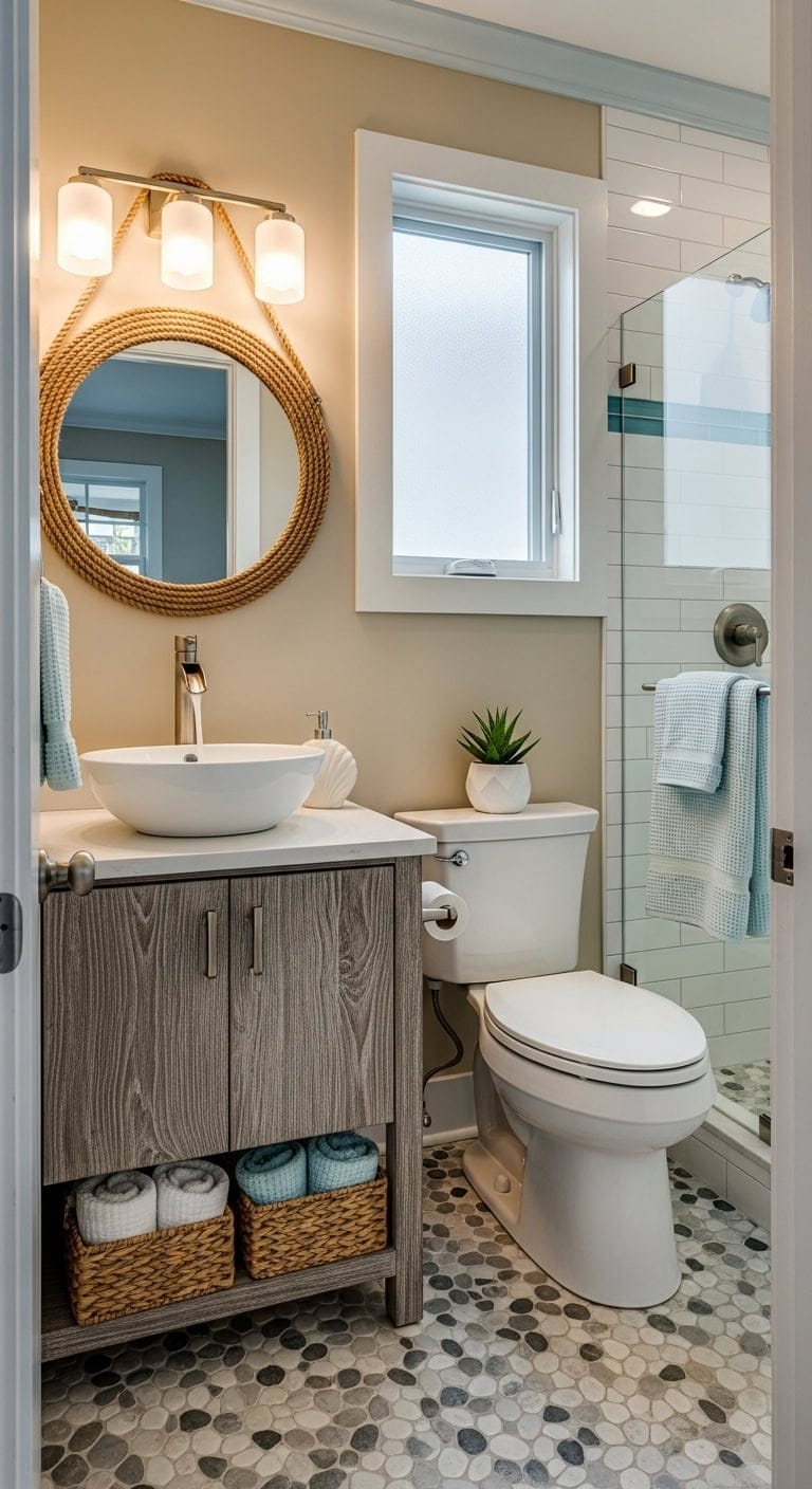 coastal chic driftwood inspired petite bathroom retreat