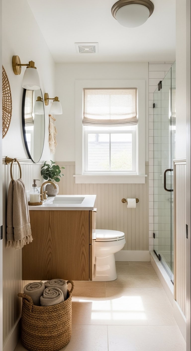 coastal inspired sun drenched bathroom transformation