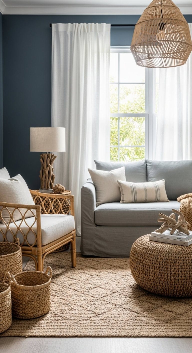 coastal rattan and wicker contrast