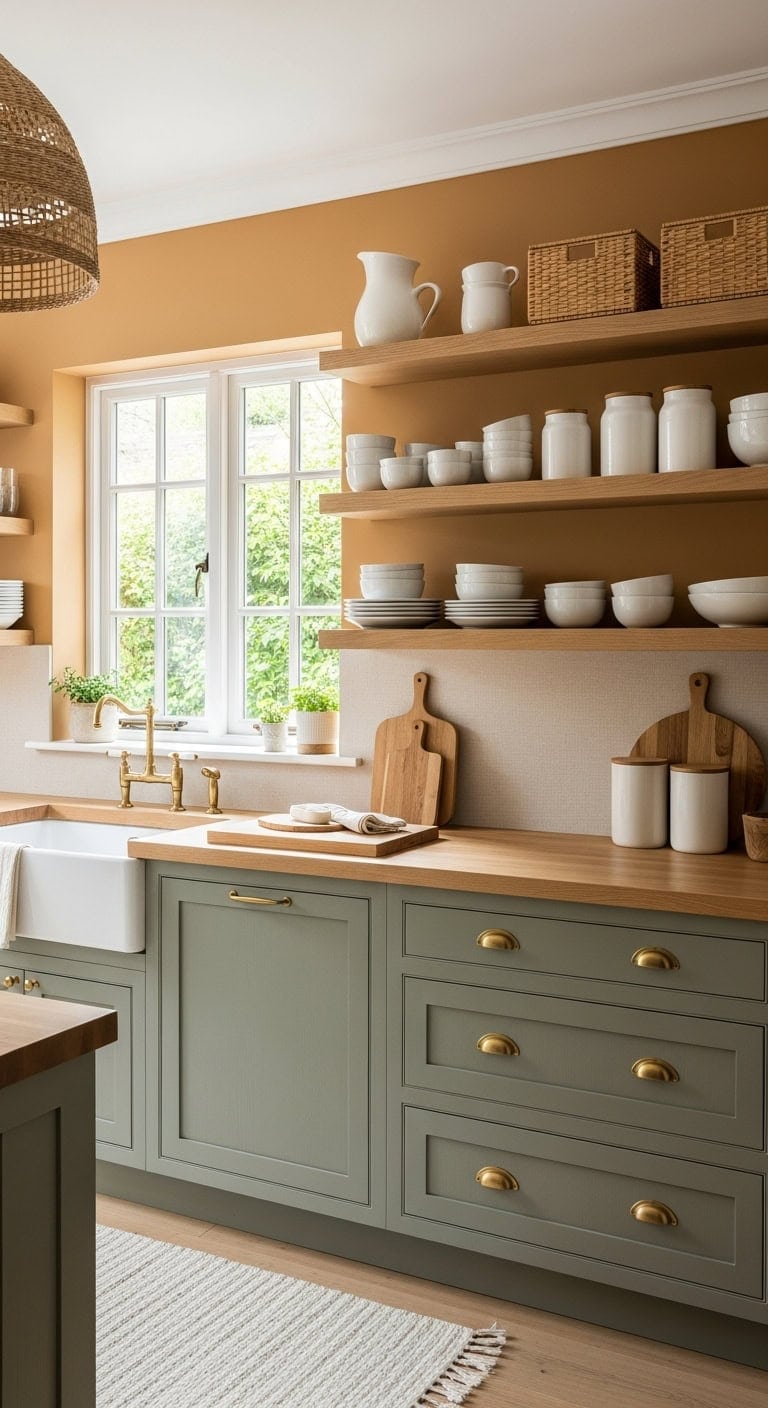 cohesive color palette curated open shelving