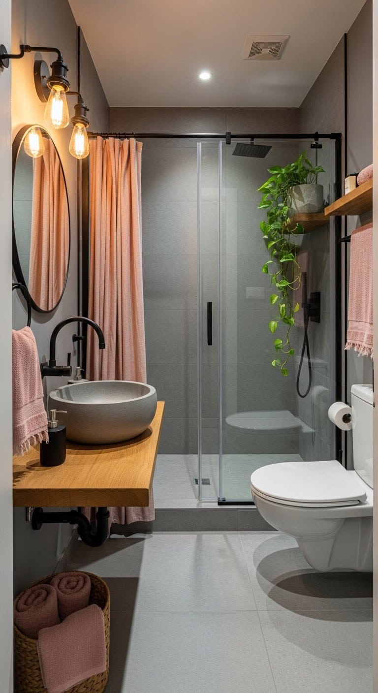 concrete blush industrial soft bathroom sophistication