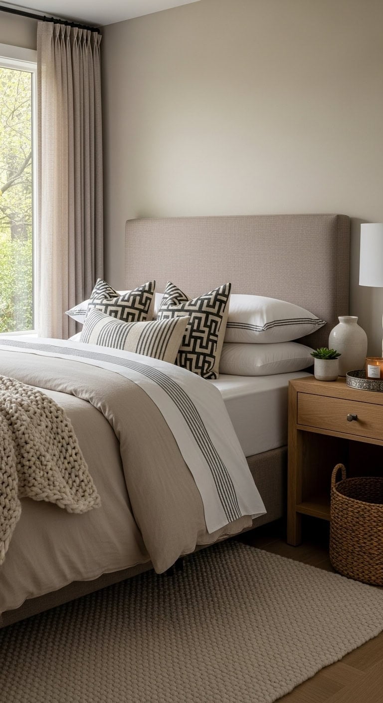 contrast bringing beige bedding elevated patterns