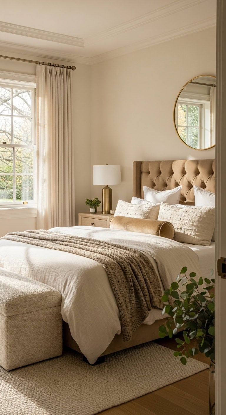 cozy calming ivory sanctuary with subtle shine