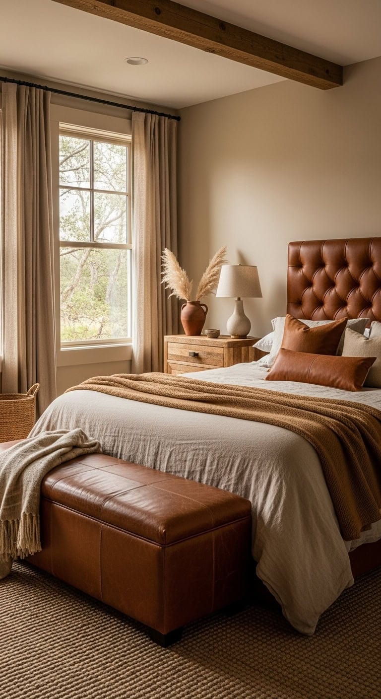 cozy cognac and sandy neutrals