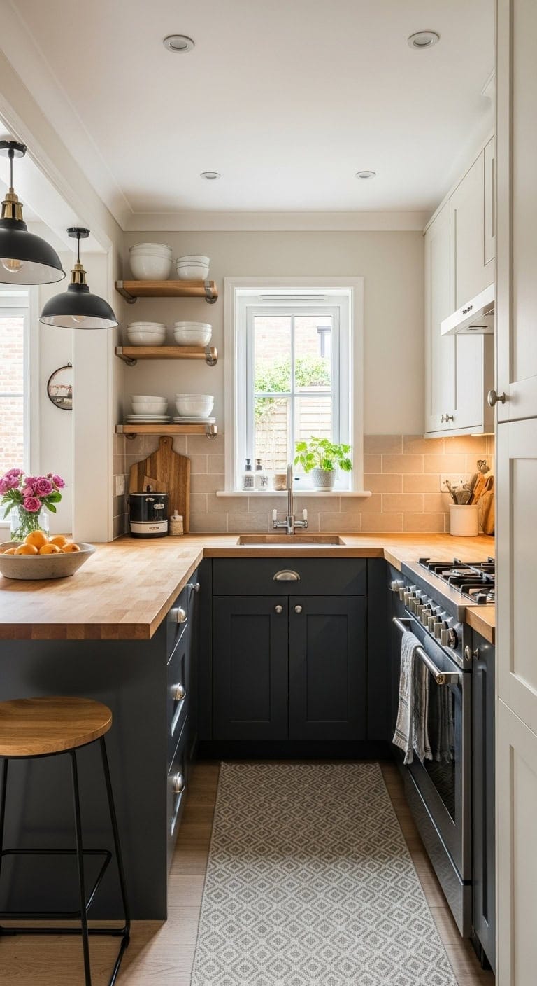 cozy contemporary u shaped kitchen pass through