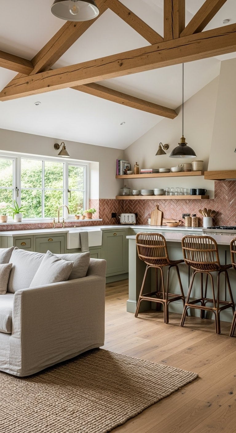 cozy corner kitchen open concept living