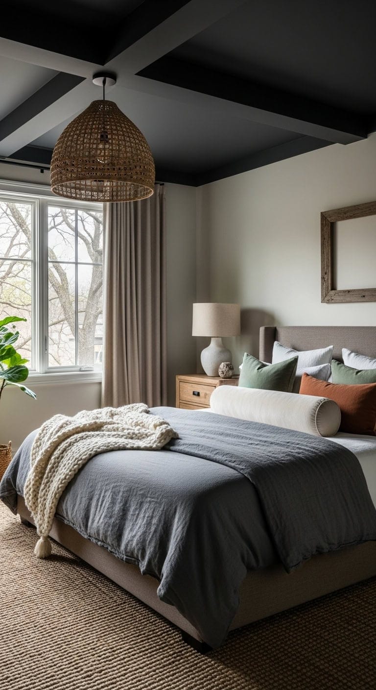 cozy dark light color contrast bedroom