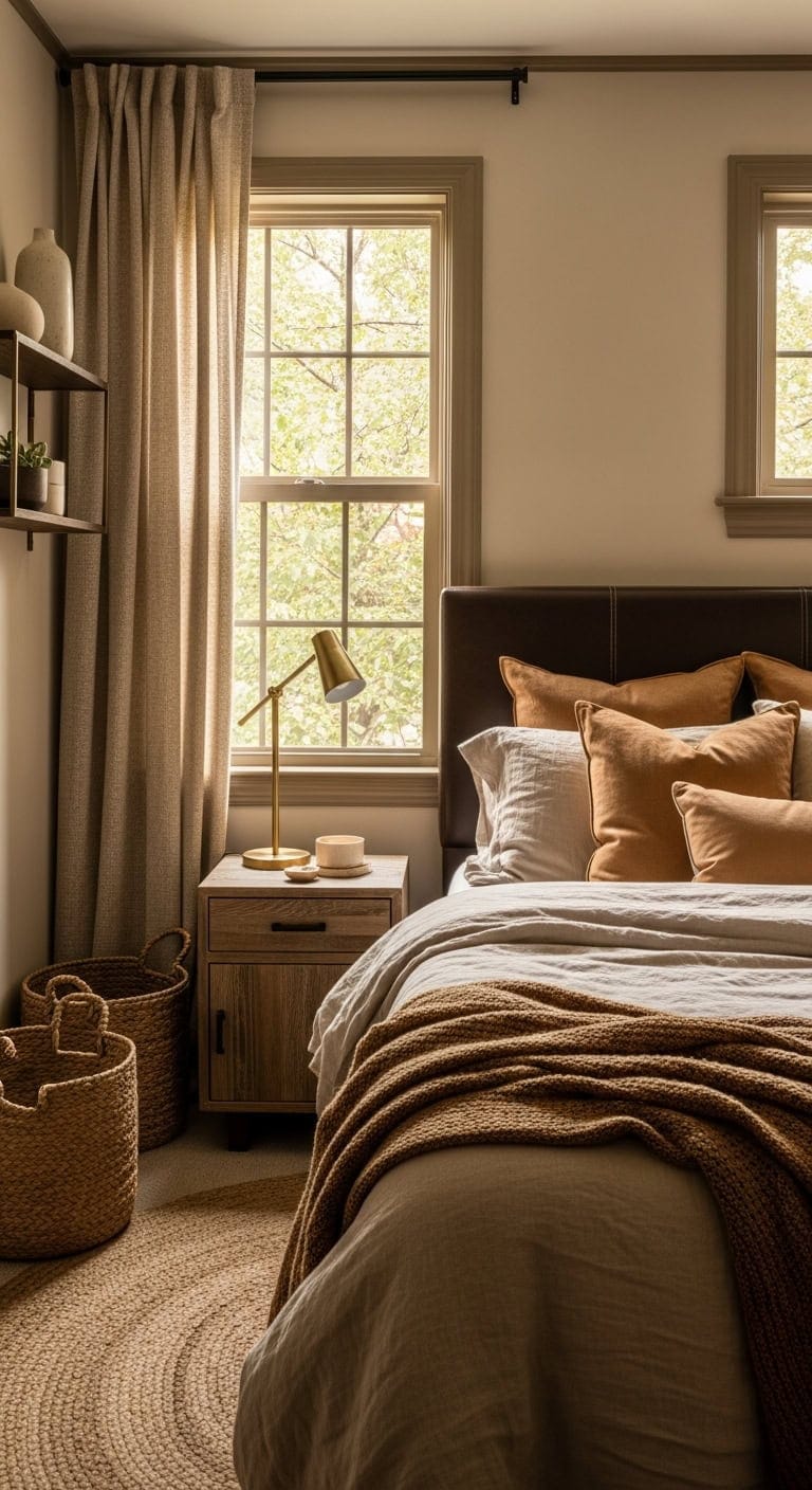 cozy earthy compact bedroom design