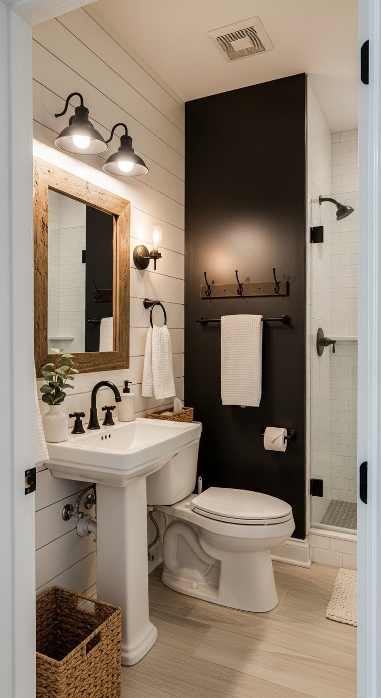 cozy farmhouse inspired compact powder room