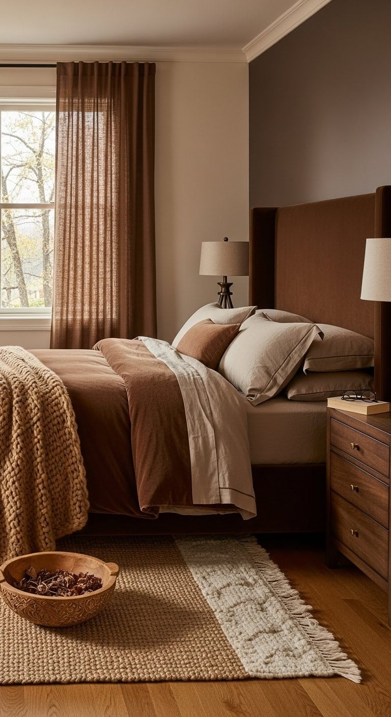 cozy layered sophisticated gender neutral bedroom