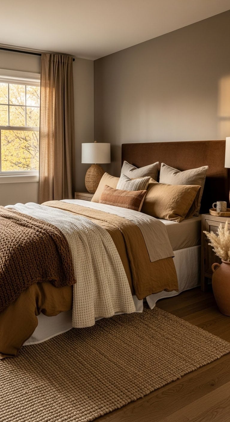 cozy layered tan bedroom retreat