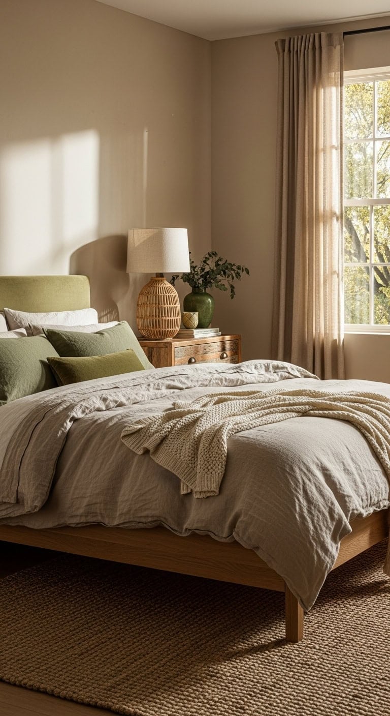 cozy linen bedding soothing green accents