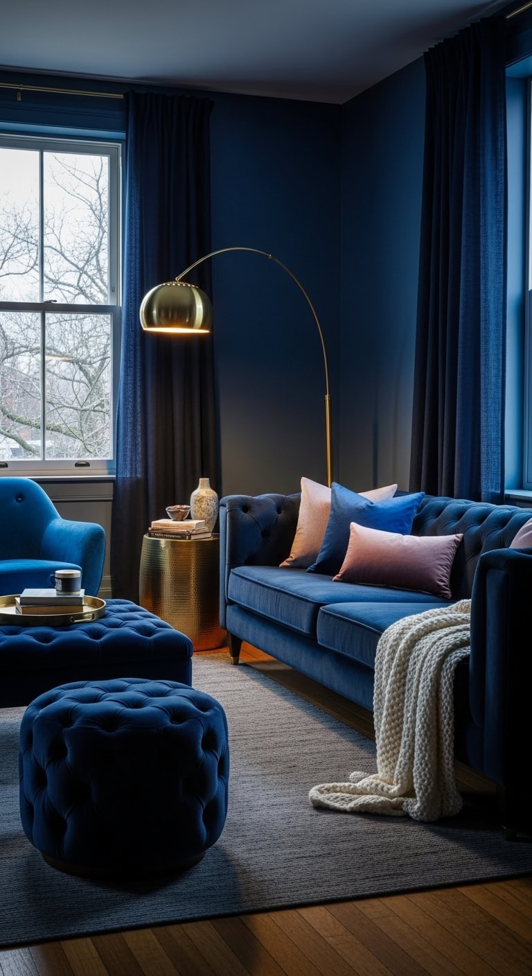 cozy moody velvet rich blue retreat