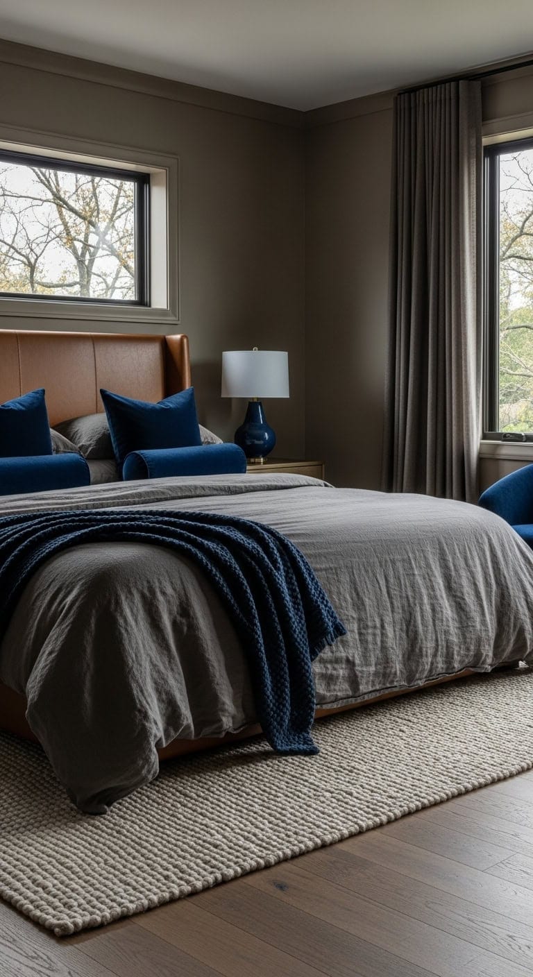 cozy navy blue and dark beige