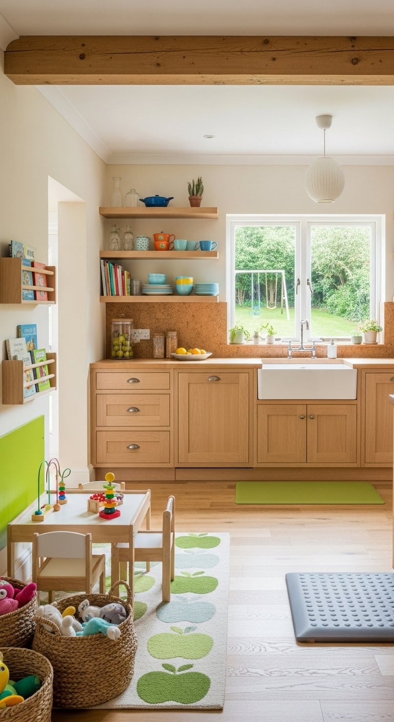 cozy play zone within kitchen sightline