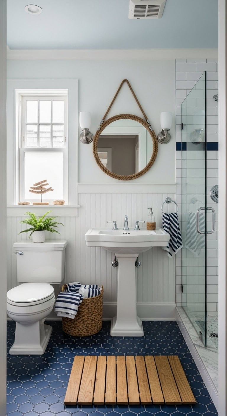 cozy seaside inspired bathroom design