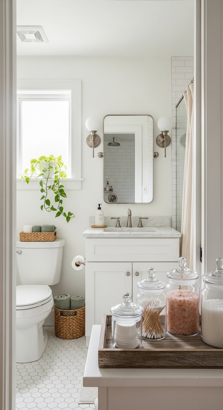 curated bathroom counter storage